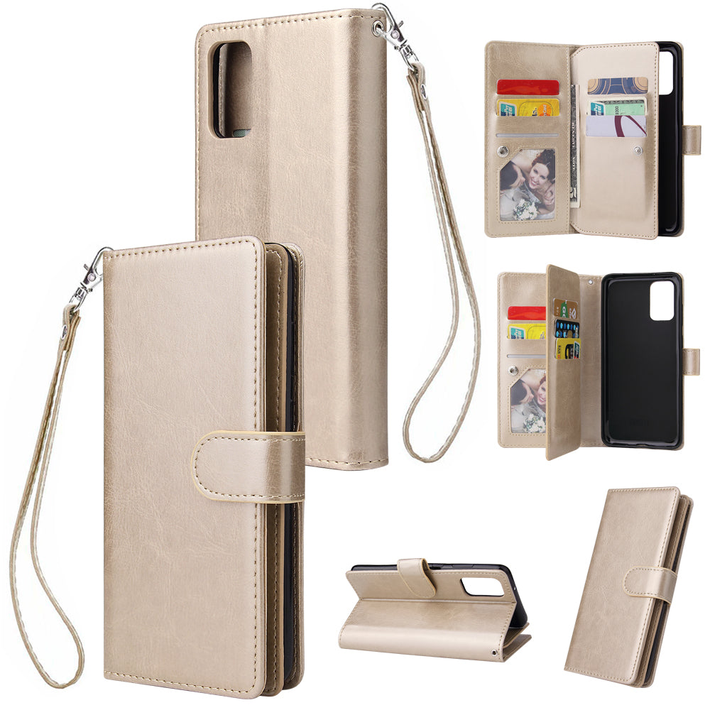 With 9 Card Slots Cell Phone Leather Phone Case for Samsung Galaxy S20 Ultra - Gold