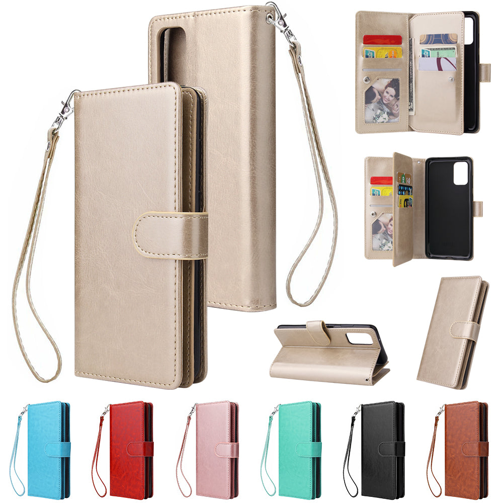 With 9 Card Slots Cell Phone Leather Phone Case for Samsung Galaxy S20 Ultra - Gold