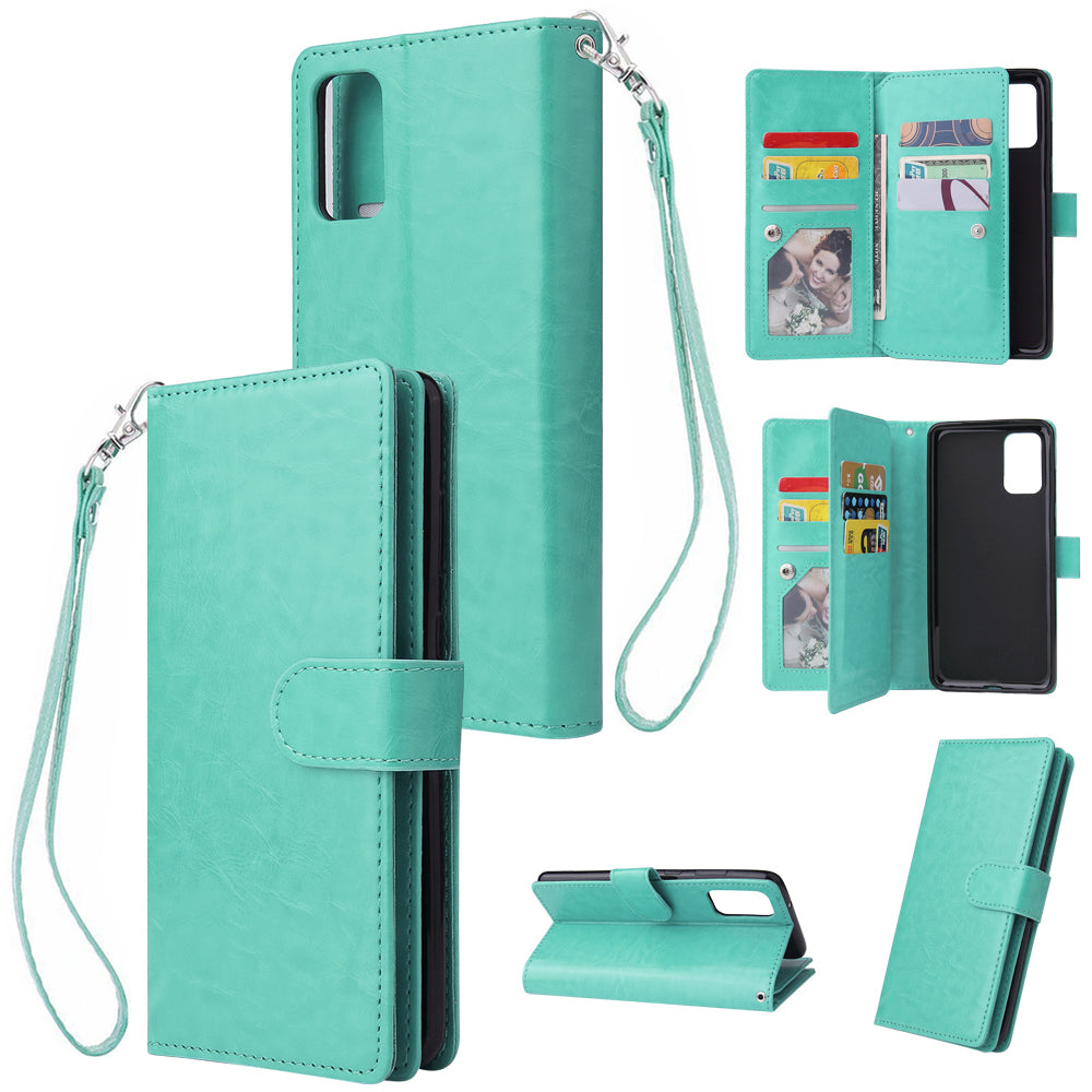 With 9 Card Slots Cell Phone Leather Phone Case for Samsung Galaxy S20 Ultra - Cyan