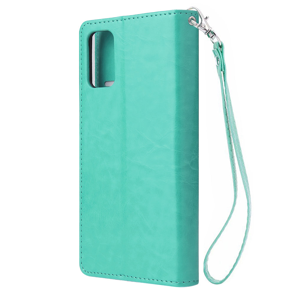 With 9 Card Slots Cell Phone Leather Phone Case for Samsung Galaxy S20 Ultra - Cyan