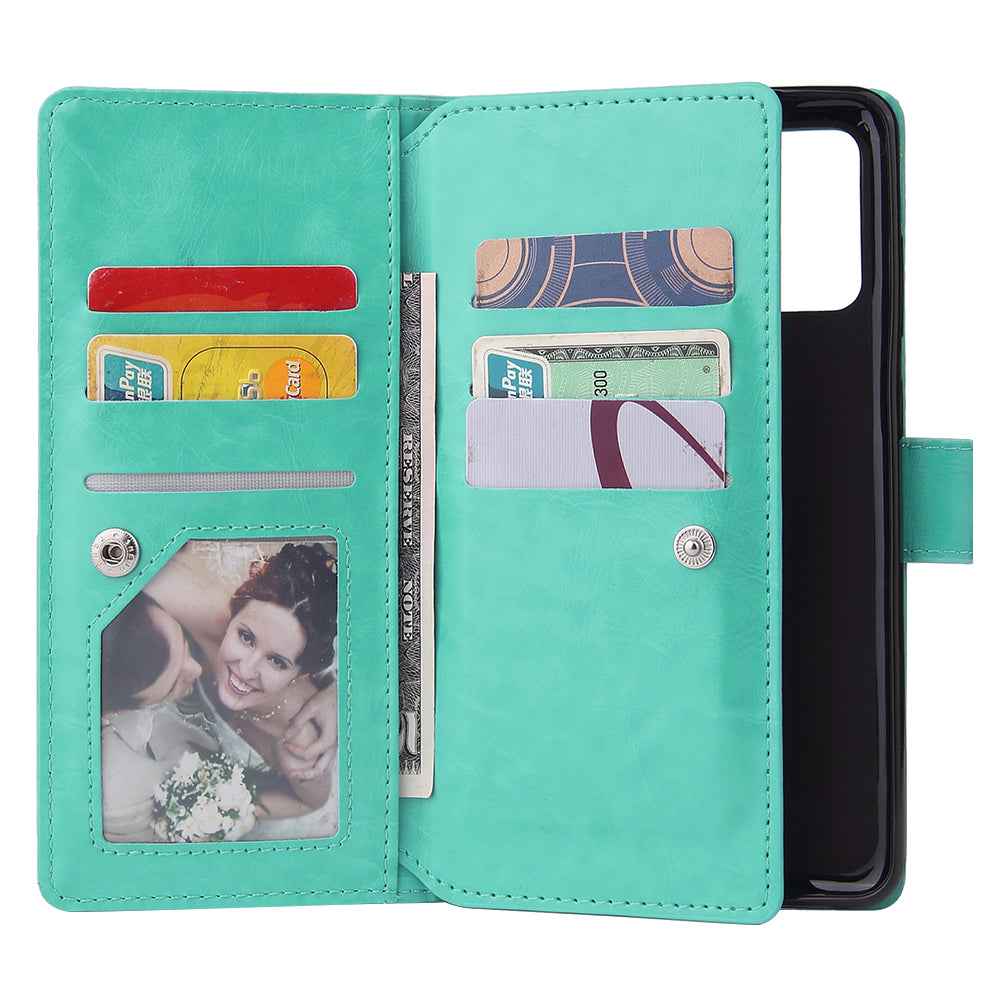 With 9 Card Slots Cell Phone Leather Phone Case for Samsung Galaxy S20 Ultra - Cyan