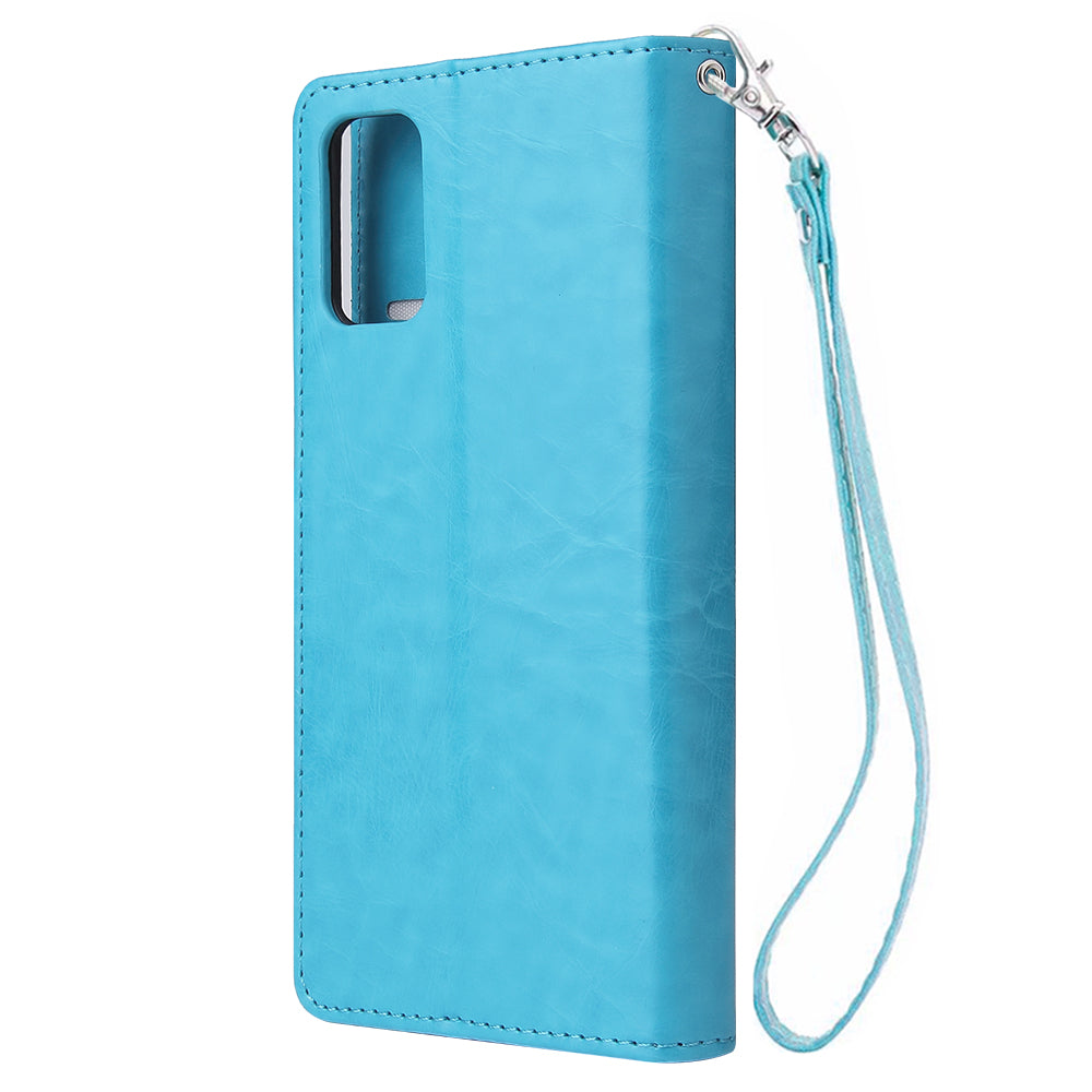 With 9 Card Slots Cell Phone Leather Phone Case for Samsung Galaxy S20 Ultra - Blue