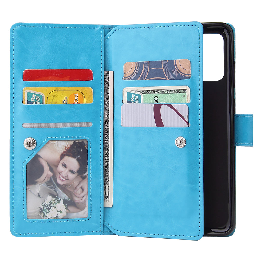 With 9 Card Slots Cell Phone Leather Phone Case for Samsung Galaxy S20 Ultra - Blue