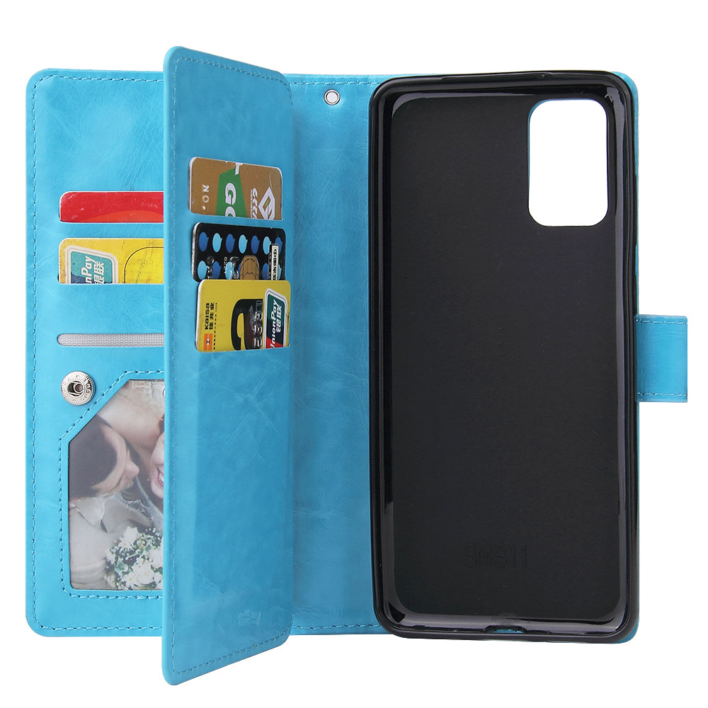 With 9 Card Slots Cell Phone Leather Phone Case for Samsung Galaxy S20 Ultra - Blue