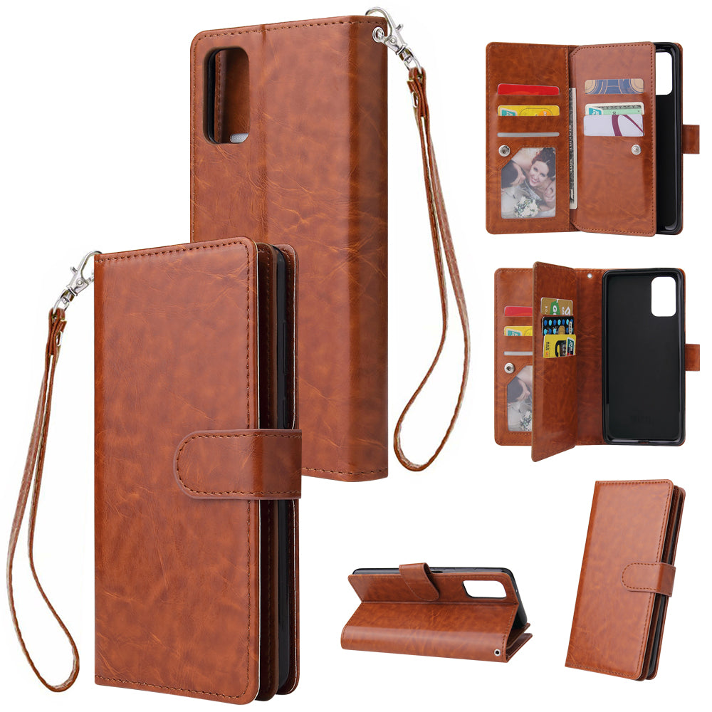 With 9 Card Slots Cell Phone Leather Phone Case for Samsung Galaxy S20 Ultra - Brown