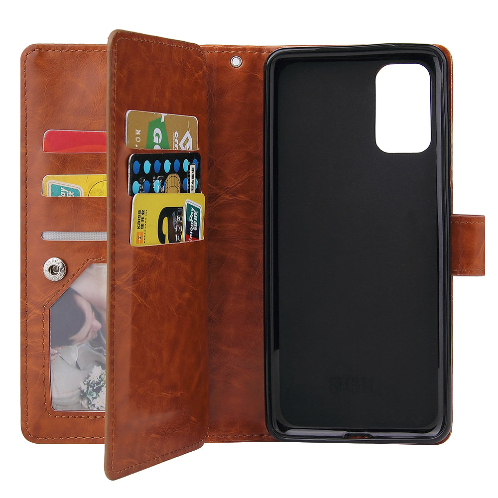 With 9 Card Slots Cell Phone Leather Phone Case for Samsung Galaxy S20 Ultra - Brown