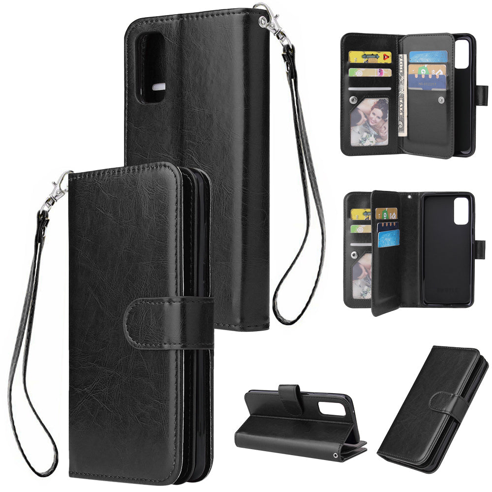 With 9 Card Slots Cell Phone Leather Case for Samsung Galaxy S20 Plus / S20 Plus 5G - Black