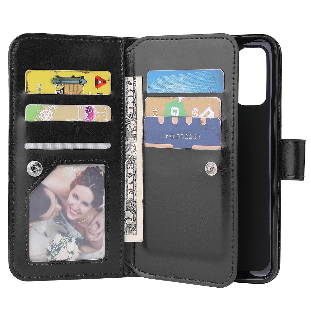 With 9 Card Slots Cell Phone Leather Case for Samsung Galaxy S20 Plus / S20 Plus 5G - Black