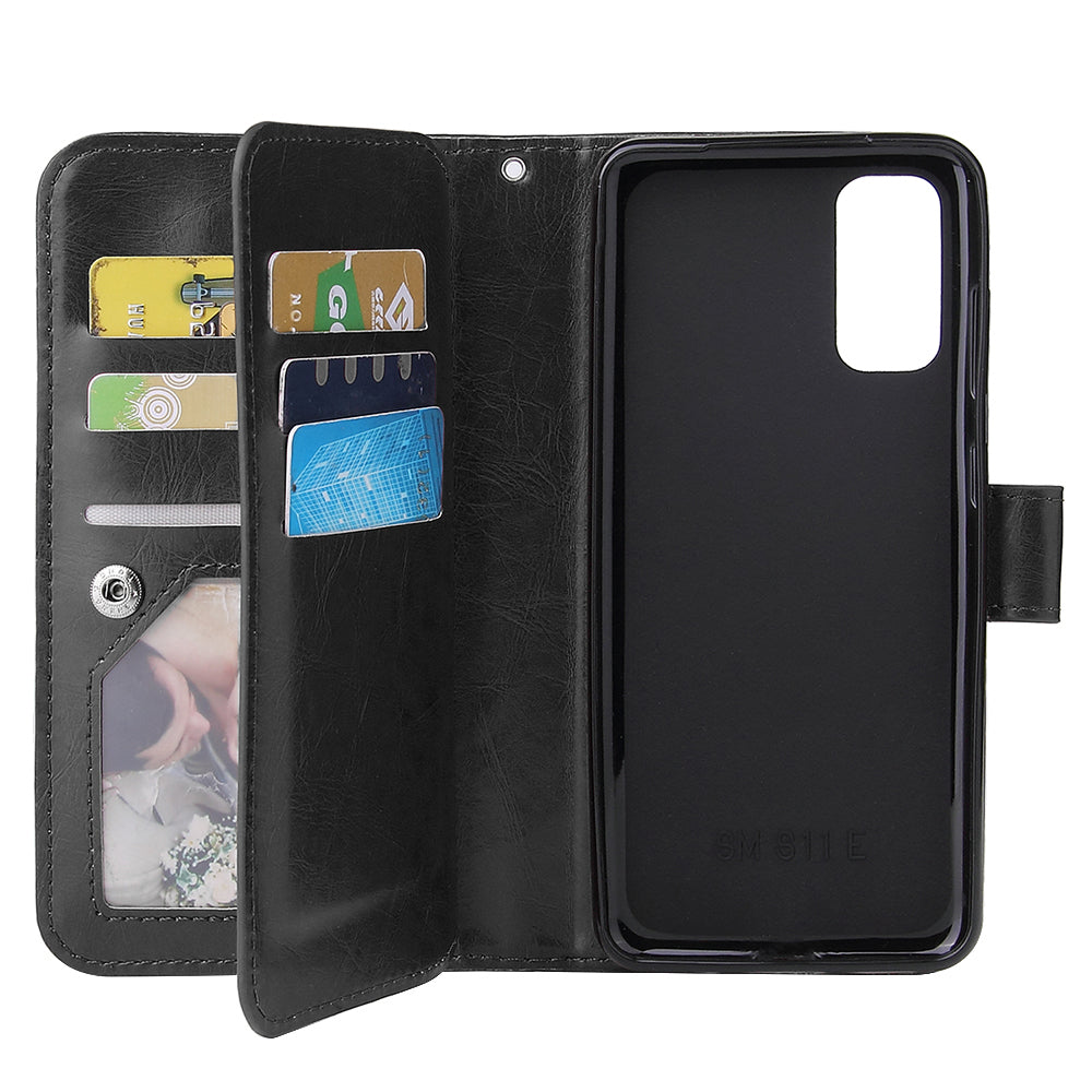 With 9 Card Slots Cell Phone Leather Case for Samsung Galaxy S20 Plus / S20 Plus 5G - Black