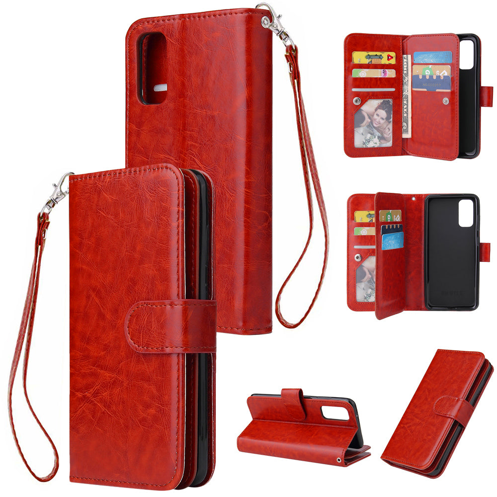 With 9 Card Slots Cell Phone Leather Case for Samsung Galaxy S20 Plus / S20 Plus 5G - Red