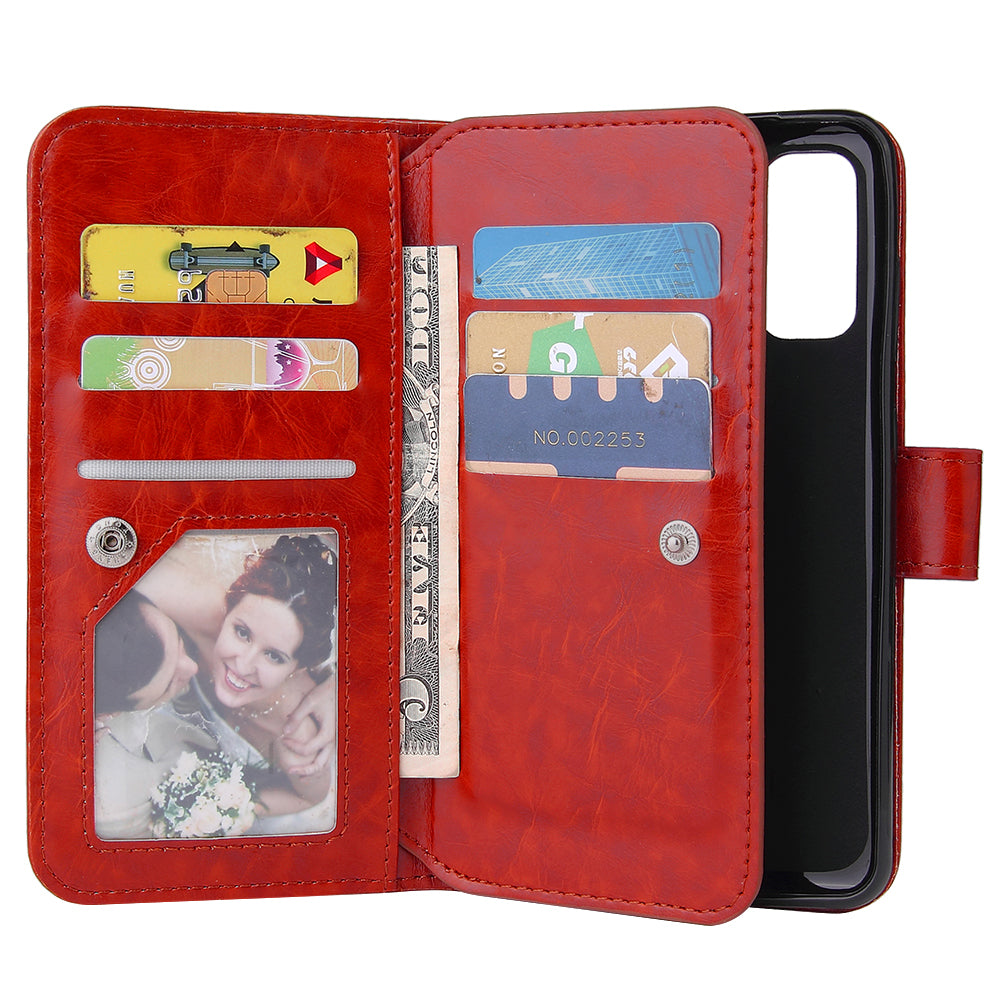 With 9 Card Slots Cell Phone Leather Case for Samsung Galaxy S20 Plus / S20 Plus 5G - Red