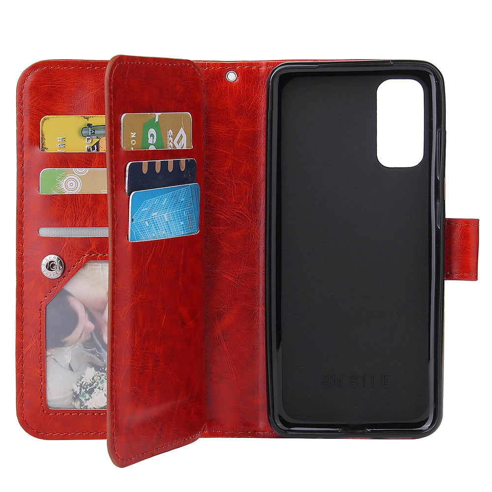 With 9 Card Slots Cell Phone Leather Case for Samsung Galaxy S20 Plus / S20 Plus 5G - Red