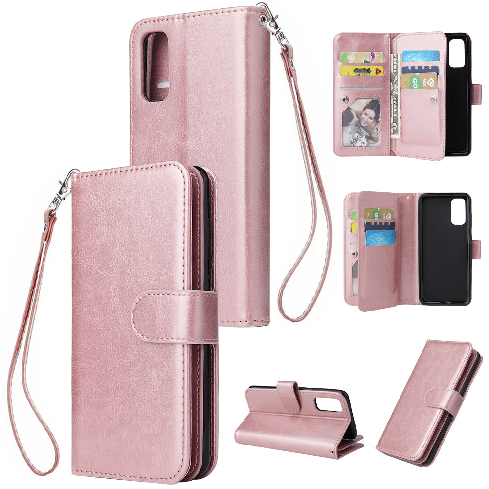 With 9 Card Slots Cell Phone Leather Case for Samsung Galaxy S20 Plus / S20 Plus 5G - Rose Gold