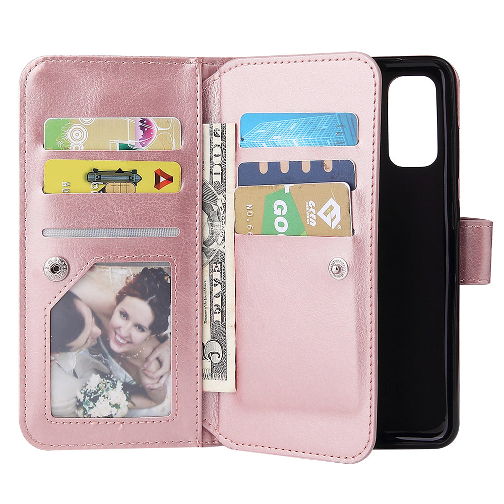 With 9 Card Slots Cell Phone Leather Case for Samsung Galaxy S20 Plus / S20 Plus 5G - Rose Gold