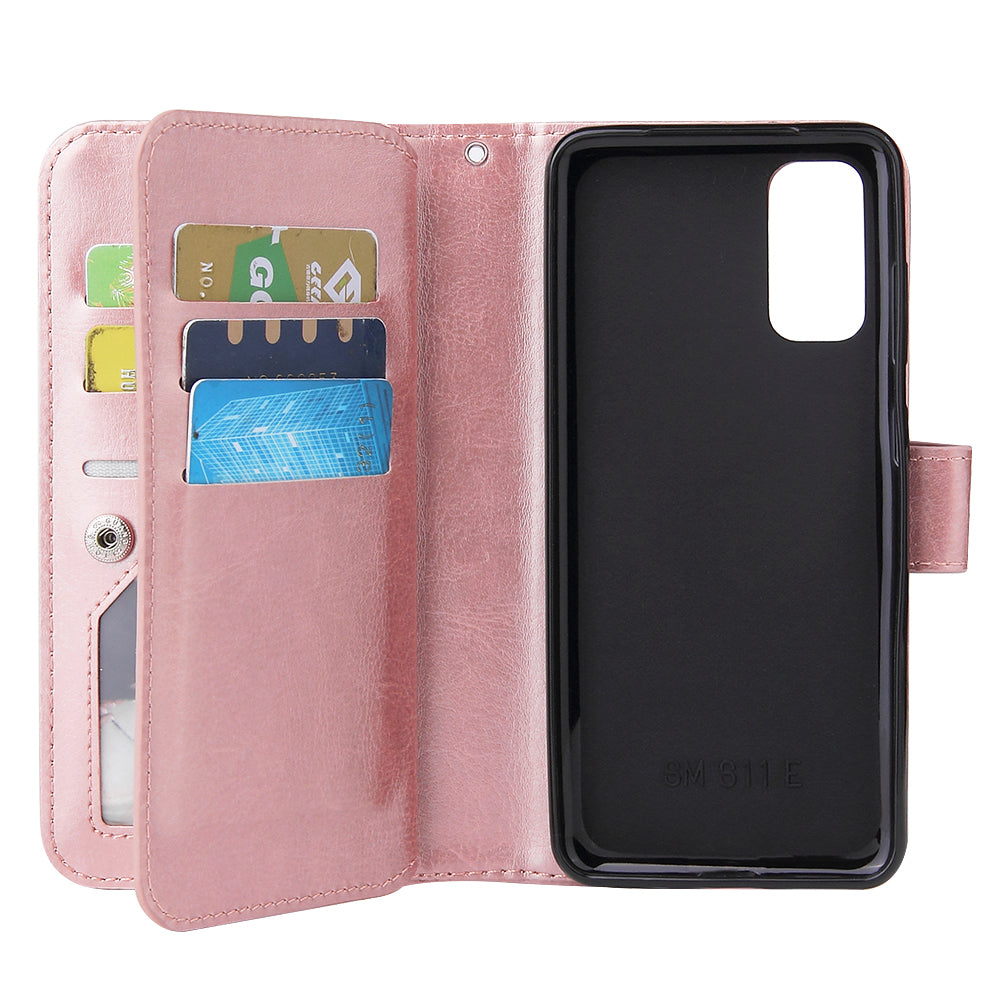 With 9 Card Slots Cell Phone Leather Case for Samsung Galaxy S20 Plus / S20 Plus 5G - Rose Gold