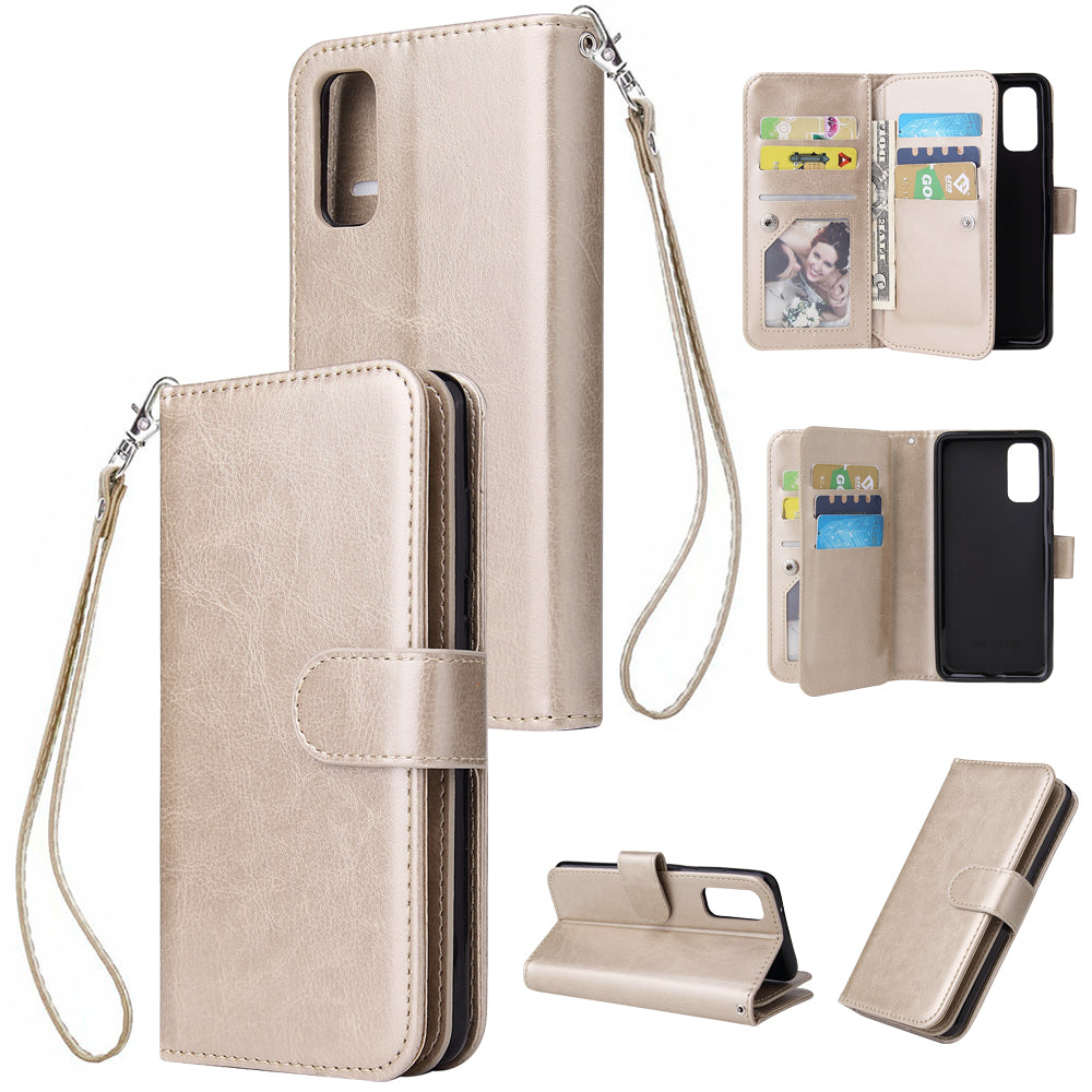 With 9 Card Slots Cell Phone Leather Case for Samsung Galaxy S20 Plus / S20 Plus 5G - Gold