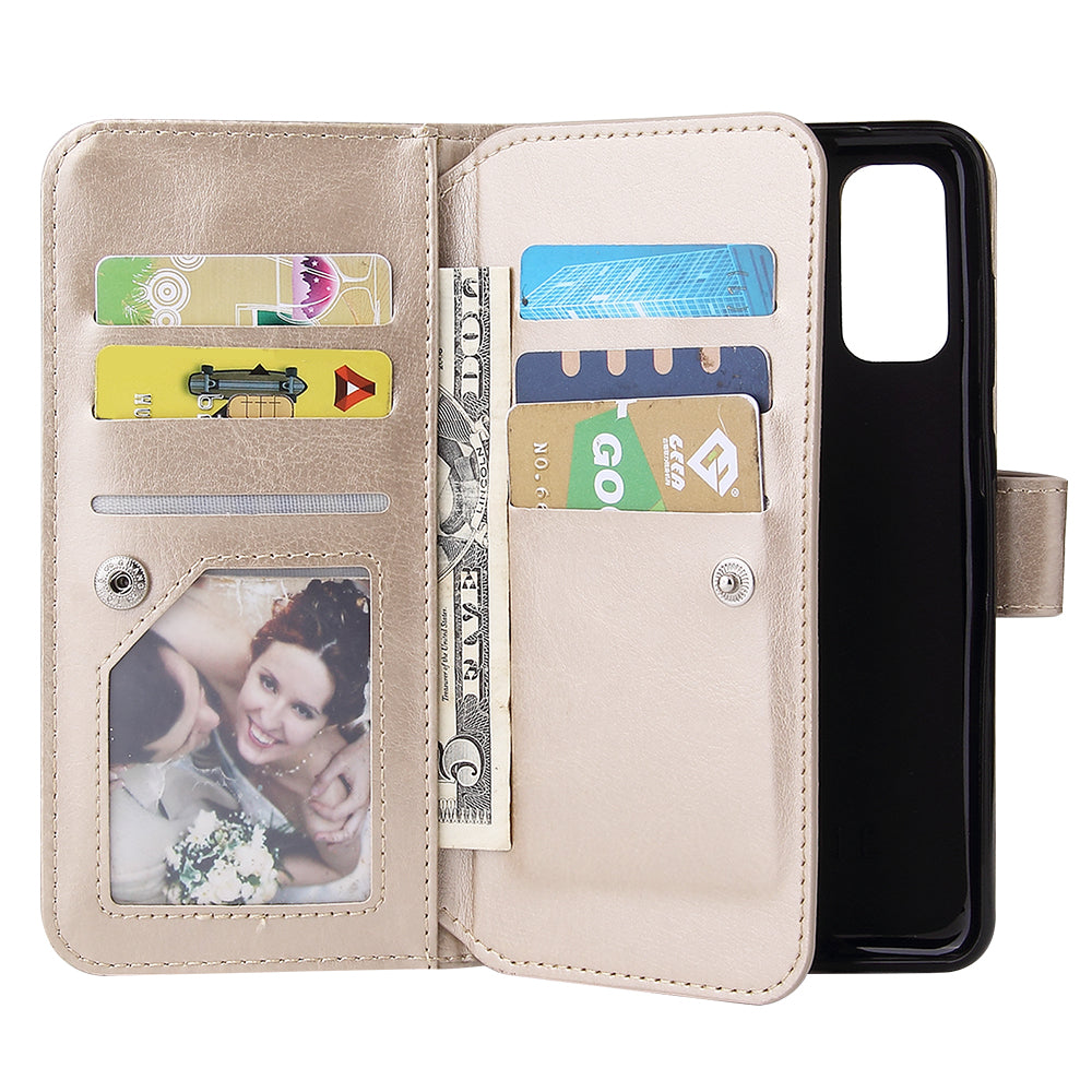 With 9 Card Slots Cell Phone Leather Case for Samsung Galaxy S20 Plus / S20 Plus 5G - Gold