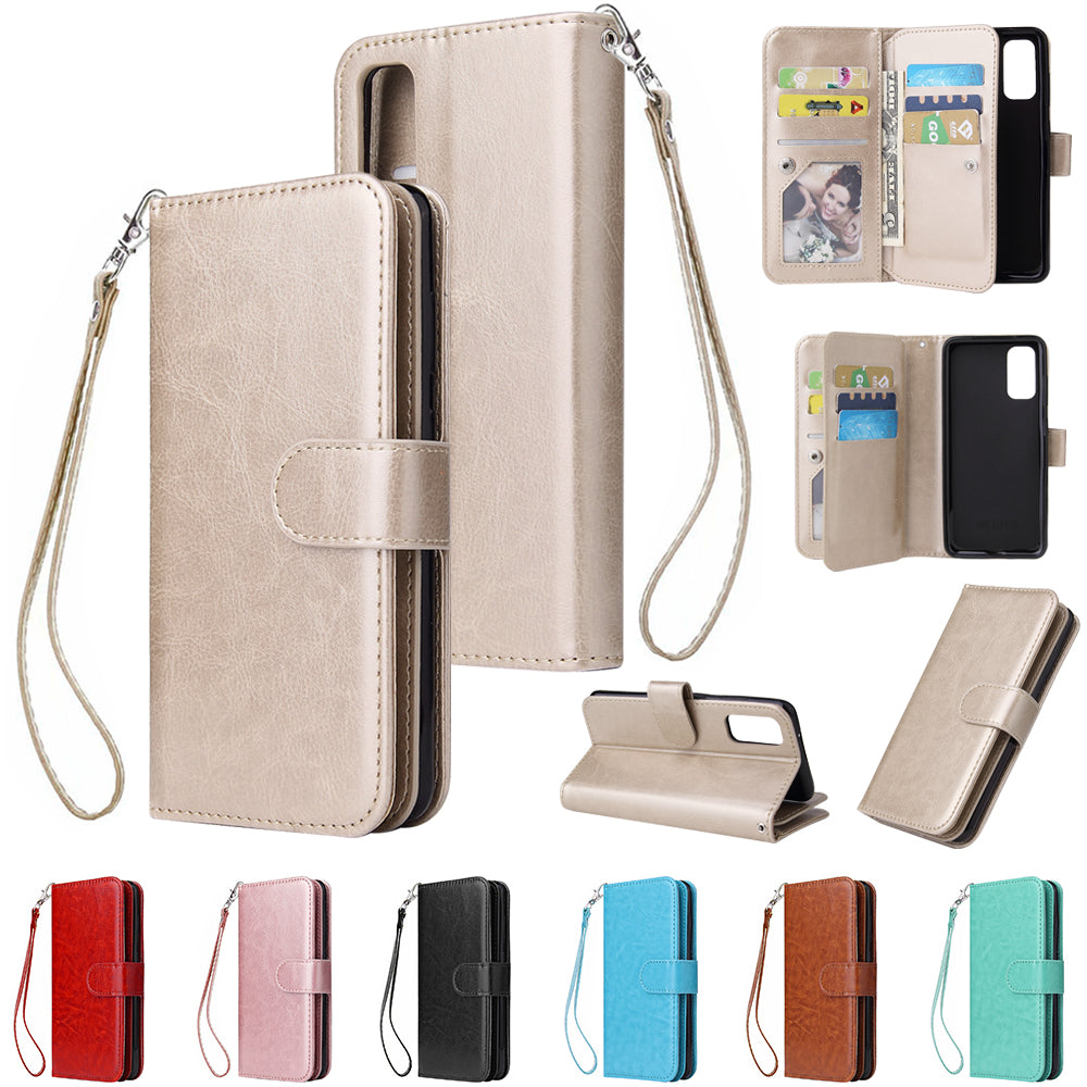 With 9 Card Slots Cell Phone Leather Case for Samsung Galaxy S20 Plus / S20 Plus 5G - Gold