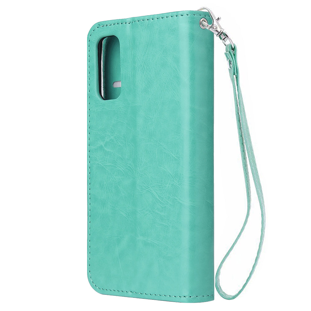 With 9 Card Slots Cell Phone Leather Case for Samsung Galaxy S20 Plus / S20 Plus 5G - Cyan