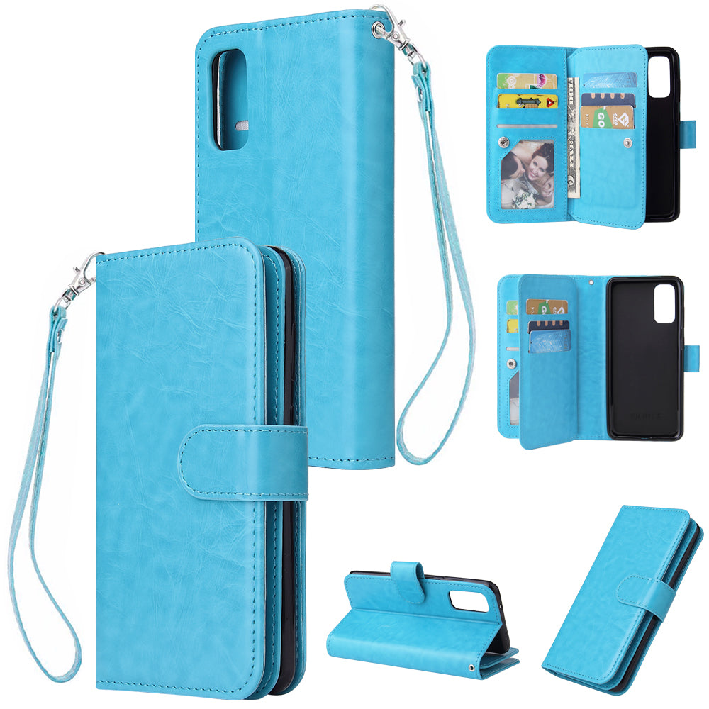 With 9 Card Slots Cell Phone Leather Case for Samsung Galaxy S20 Plus / S20 Plus 5G - Blue