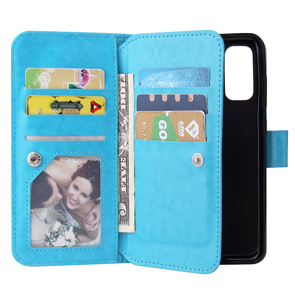 With 9 Card Slots Cell Phone Leather Case for Samsung Galaxy S20 Plus / S20 Plus 5G - Blue