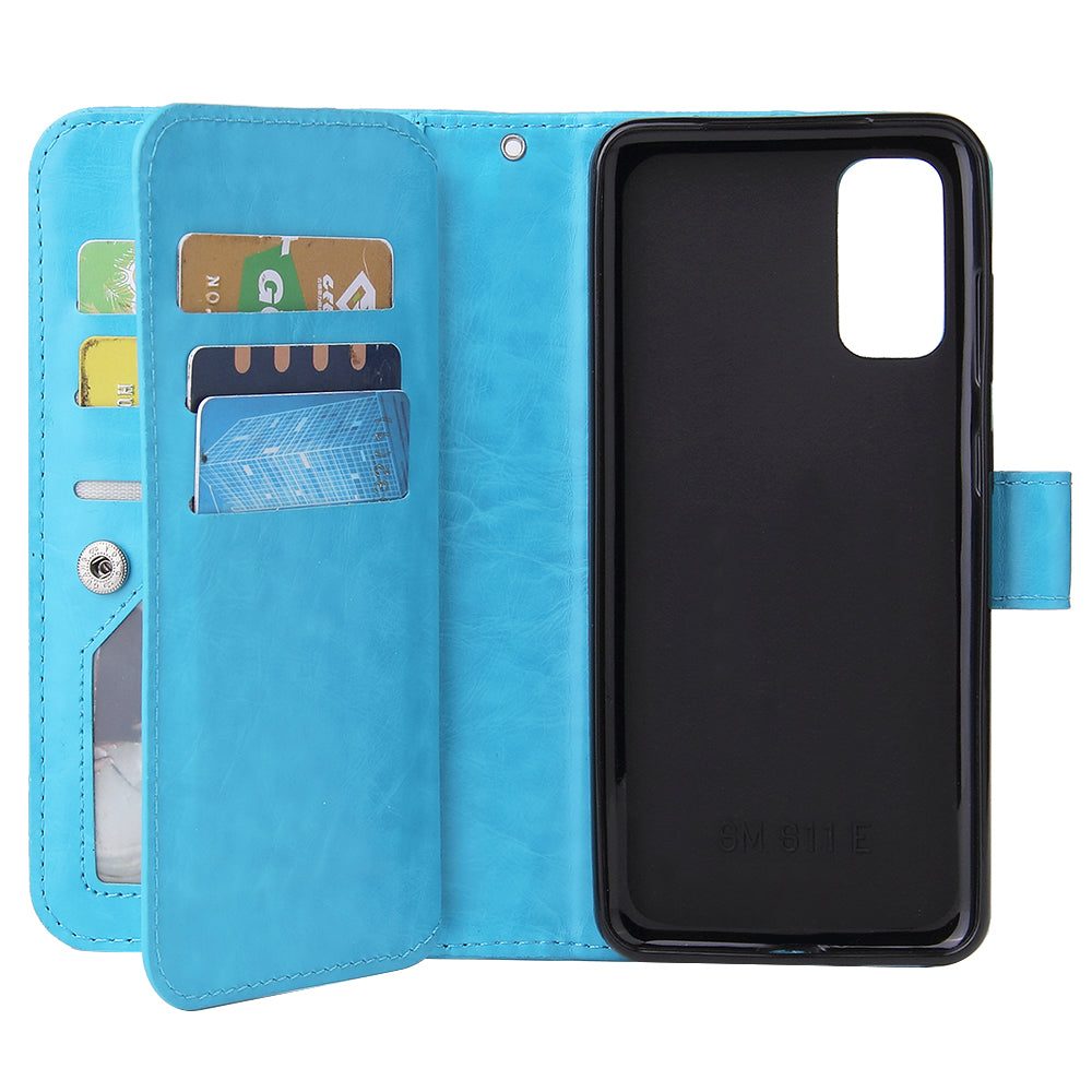 With 9 Card Slots Cell Phone Leather Case for Samsung Galaxy S20 Plus / S20 Plus 5G - Blue