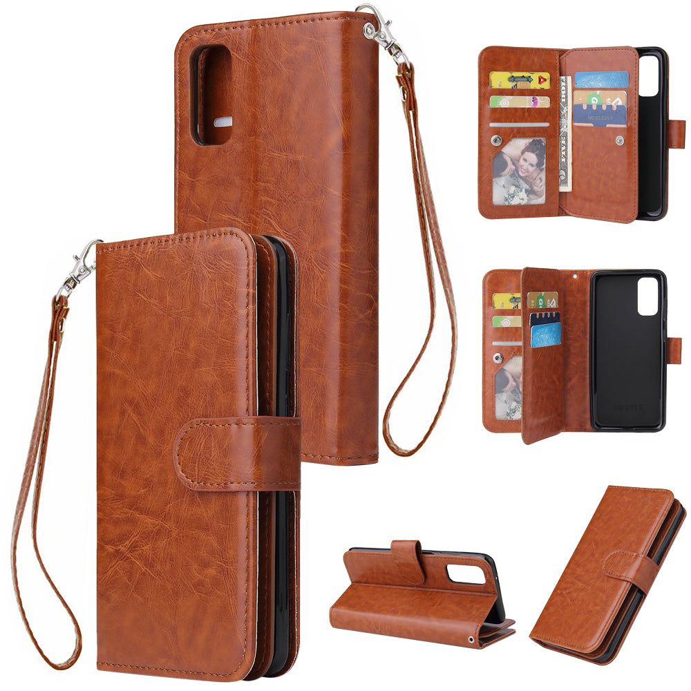 With 9 Card Slots Cell Phone Leather Case for Samsung Galaxy S20 Plus / S20 Plus 5G - Brown