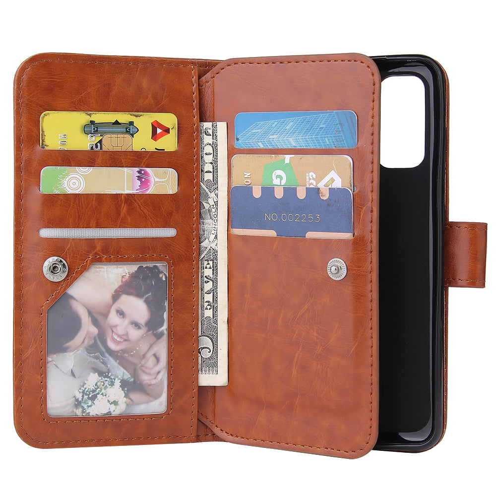 With 9 Card Slots Cell Phone Leather Case for Samsung Galaxy S20 Plus / S20 Plus 5G - Brown