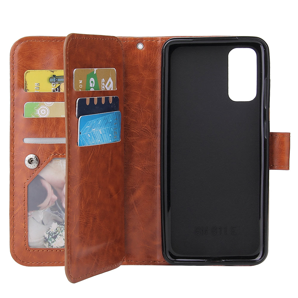 With 9 Card Slots Cell Phone Leather Case for Samsung Galaxy S20 Plus / S20 Plus 5G - Brown