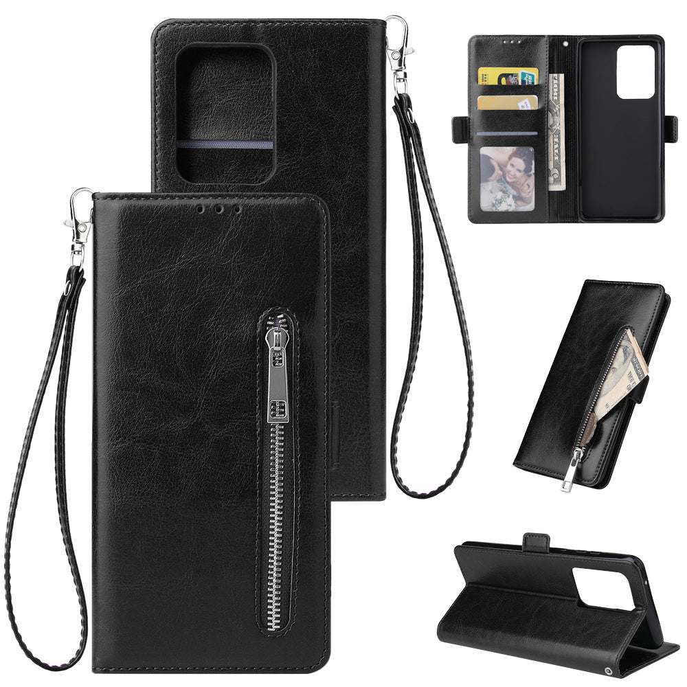 Magnetic Absorbed Zipper Leather Shell for Samsung Galaxy S20 Ultra - Black