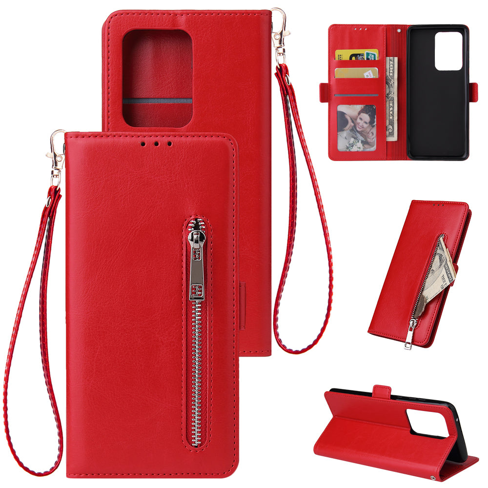 Magnetic Absorbed Zipper Leather Shell for Samsung Galaxy S20 Ultra - Red