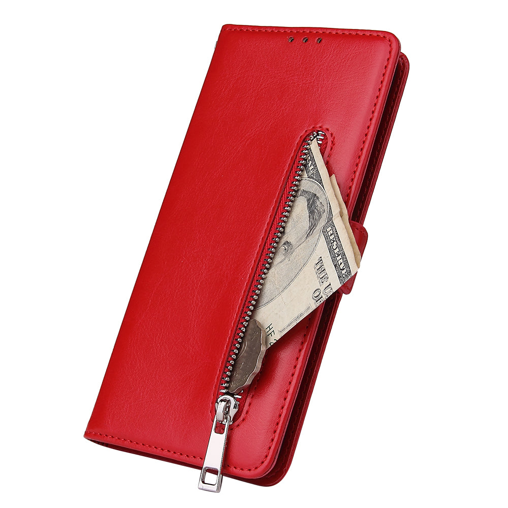 Magnetic Absorbed Zipper Leather Shell for Samsung Galaxy S20 Ultra - Red