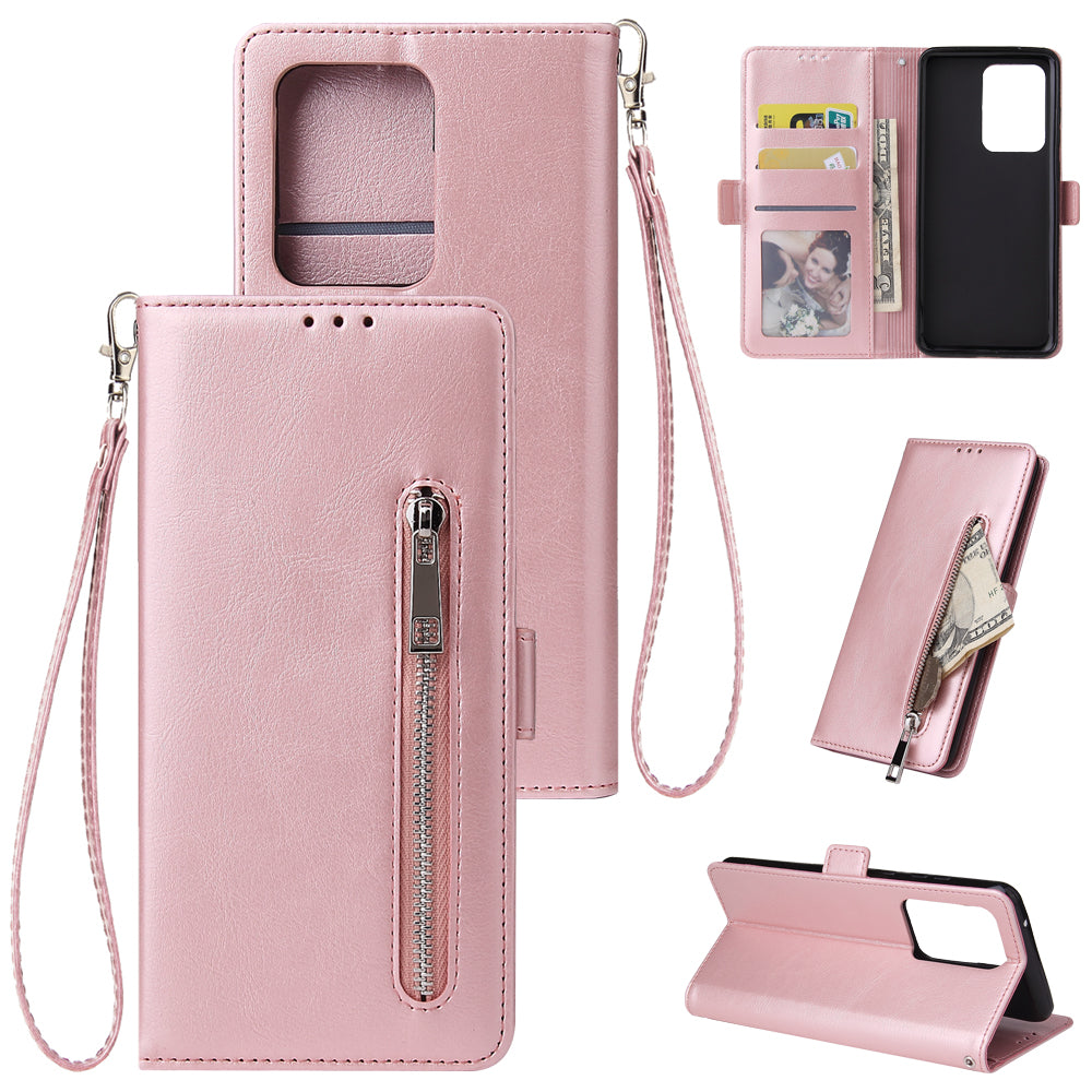 Magnetic Absorbed Zipper Leather Shell for Samsung Galaxy S20 Ultra - Rose Gold