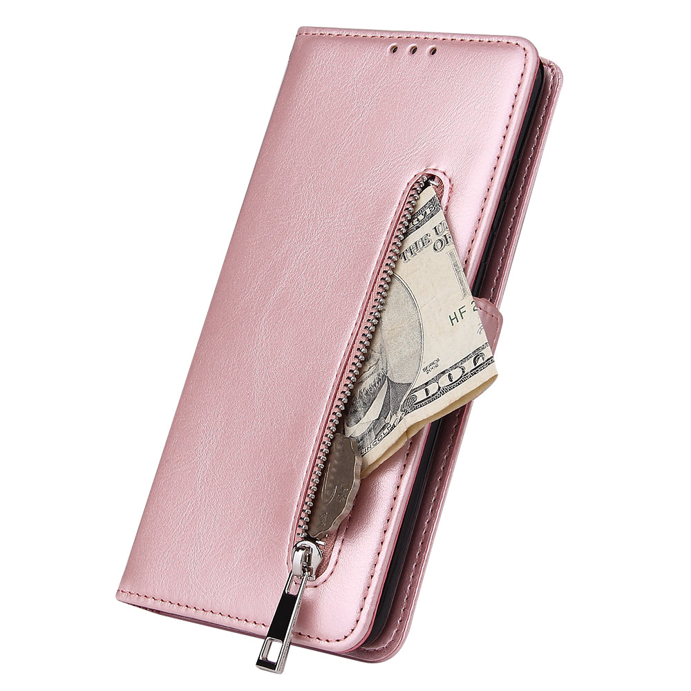 Magnetic Absorbed Zipper Leather Shell for Samsung Galaxy S20 Ultra - Rose Gold