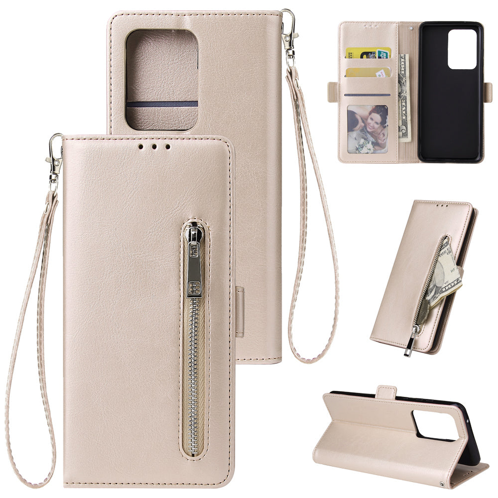 Magnetic Absorbed Zipper Leather Shell for Samsung Galaxy S20 Ultra - Gold