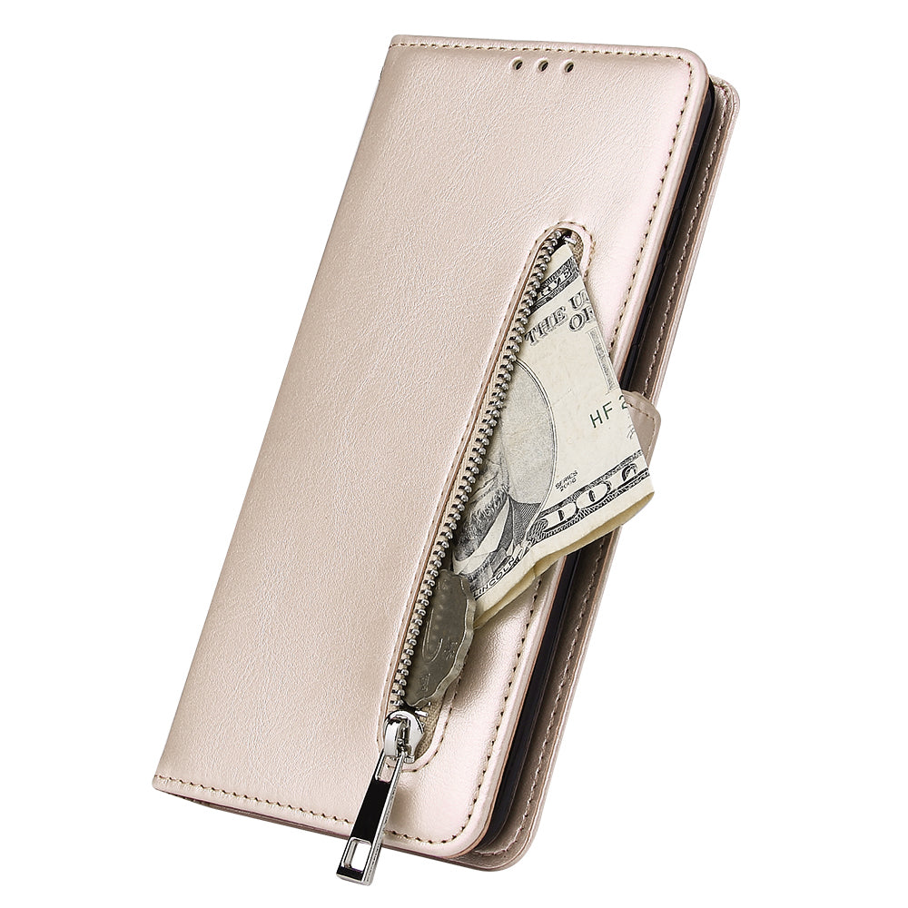 Magnetic Absorbed Zipper Leather Shell for Samsung Galaxy S20 Ultra - Gold