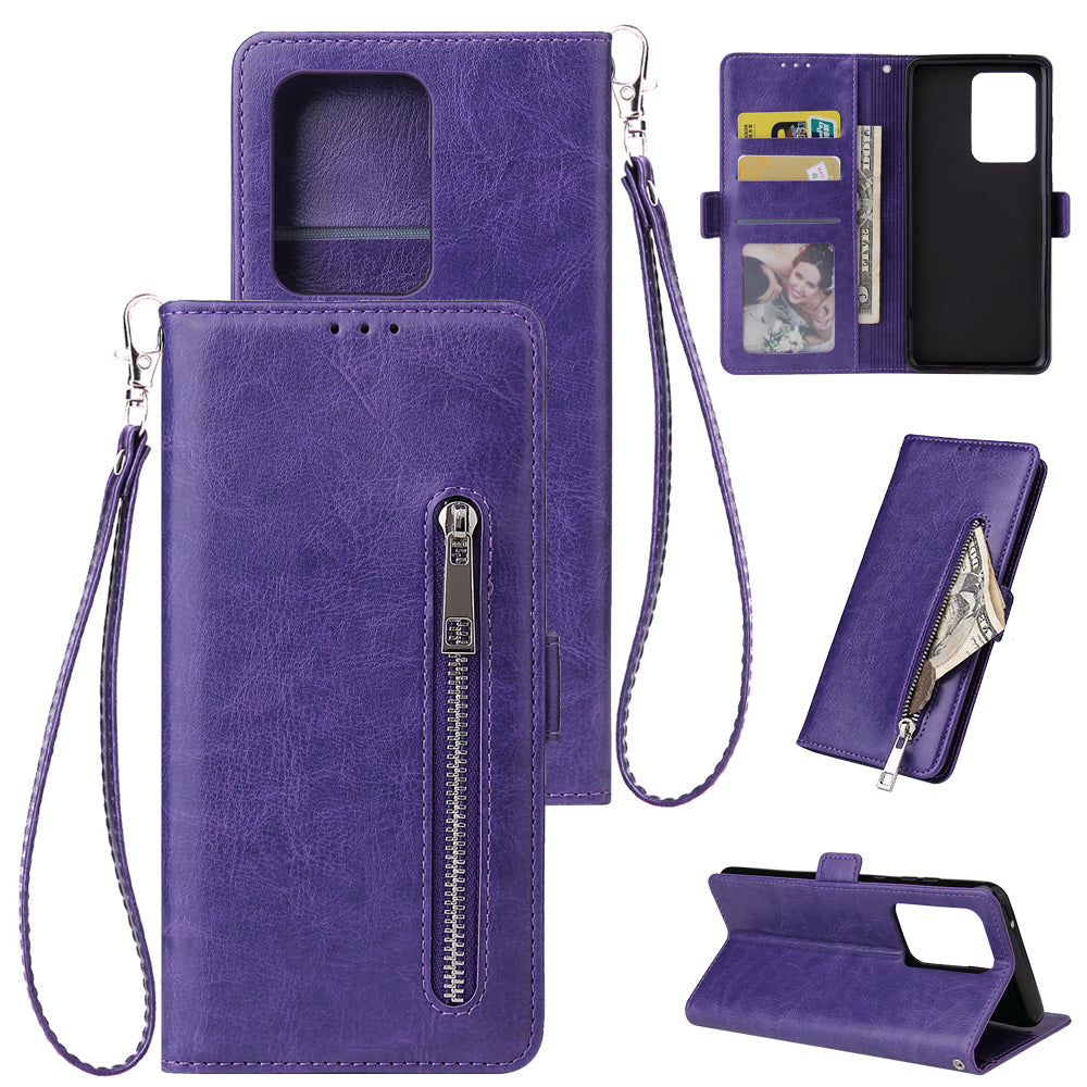 Magnetic Absorbed Zipper Leather Shell for Samsung Galaxy S20 Ultra - Purple