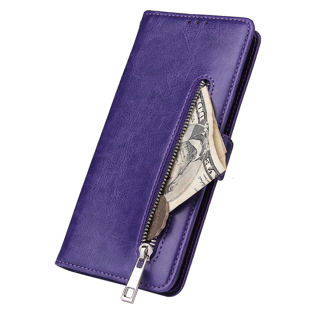 Magnetic Absorbed Zipper Leather Shell for Samsung Galaxy S20 Ultra - Purple