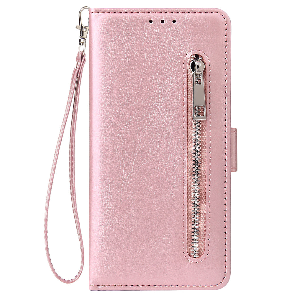 Magnetic Absorbed Zipper Leather Purse Shell for Samsung Galaxy S20 4G/S20 5G - Rose Gold