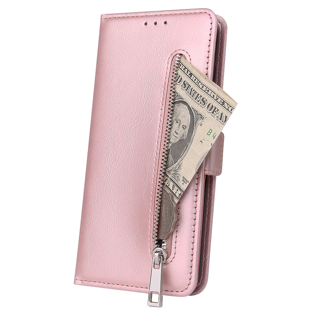 Magnetic Absorbed Zipper Leather Purse Shell for Samsung Galaxy S20 4G/S20 5G - Rose Gold