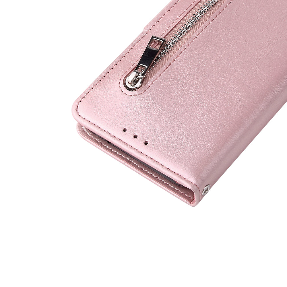 Magnetic Absorbed Zipper Leather Purse Shell for Samsung Galaxy S20 4G/S20 5G - Rose Gold