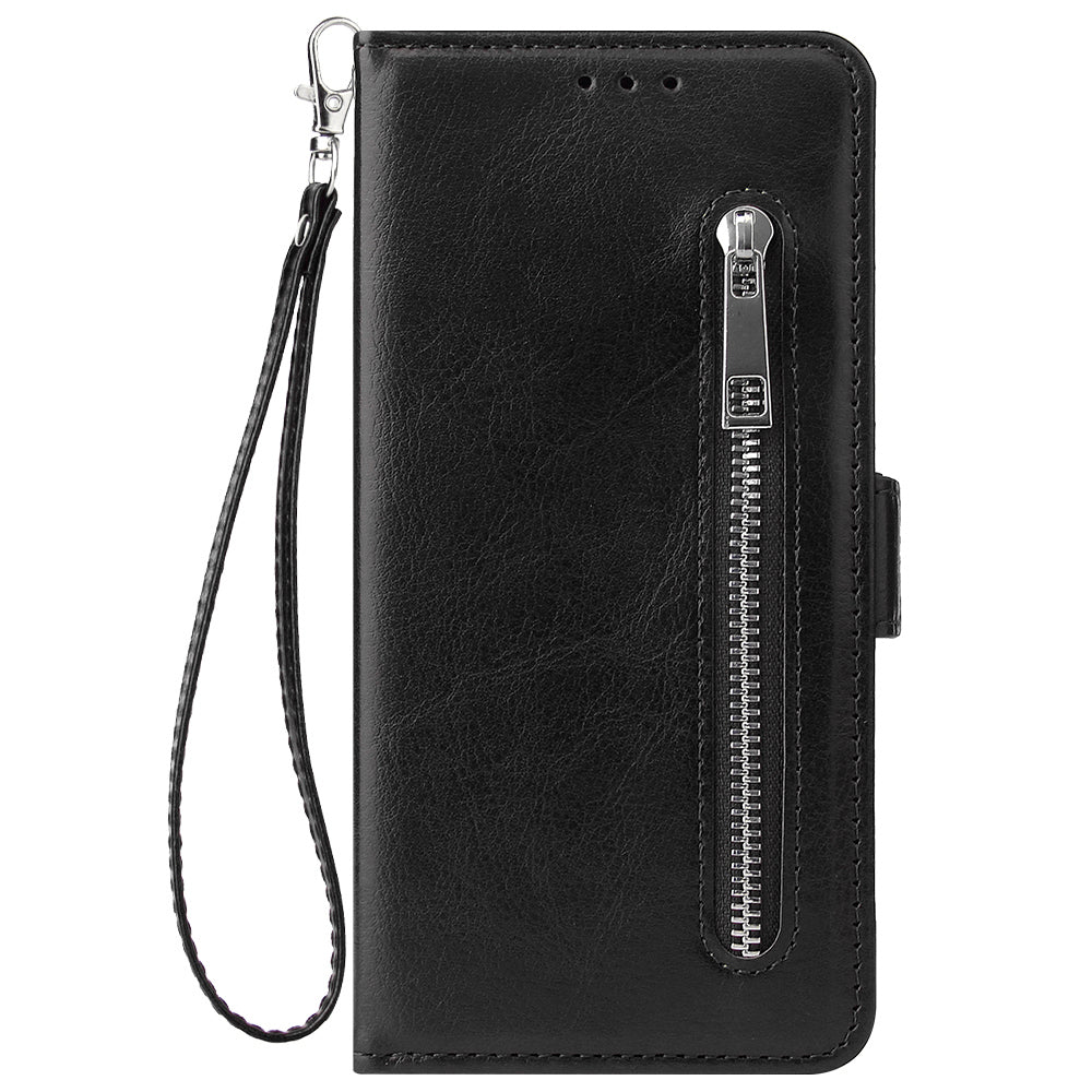 Magnetic Absorbed Zipper Leather Purse Shell for Samsung Galaxy S20 4G/S20 5G - Black