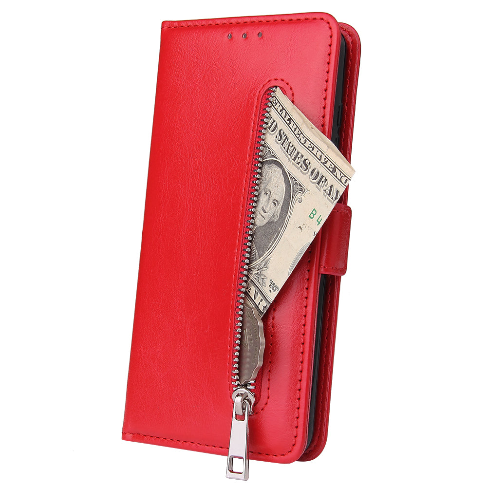 Magnetic Absorbed Zipper Leather Purse Shell for Samsung Galaxy S20 4G/S20 5G - Red