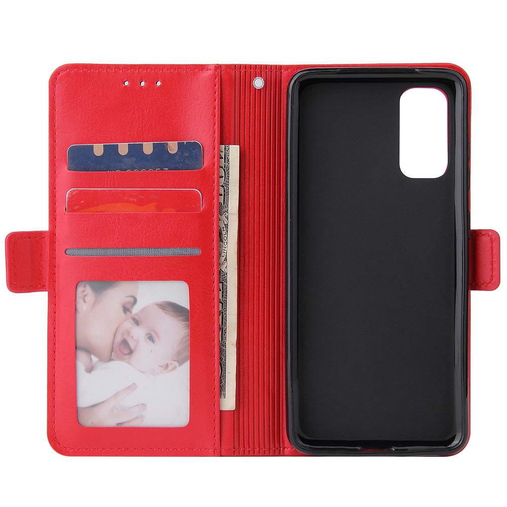 Magnetic Absorbed Zipper Leather Purse Shell for Samsung Galaxy S20 4G/S20 5G - Red