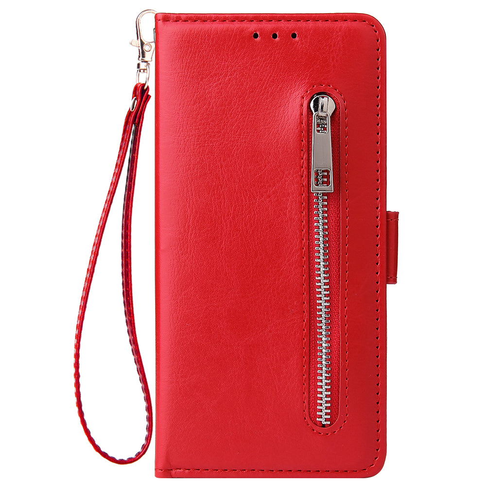 Magnetic Absorbed Zipper Leather Purse Shell for Samsung Galaxy S20 4G/S20 5G - Red