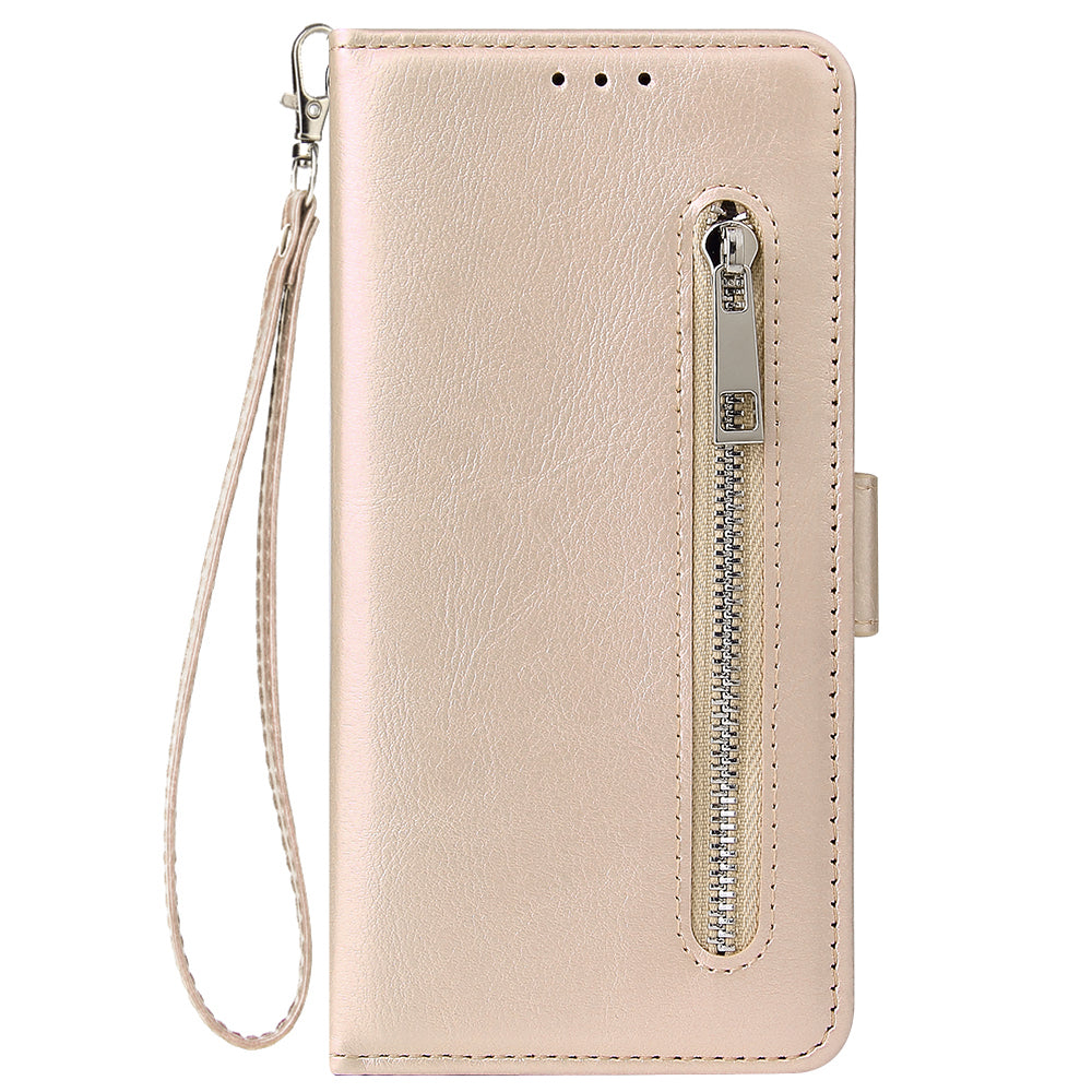 Magnetic Absorbed Zipper Leather Purse Shell for Samsung Galaxy S20 4G/S20 5G - Gold