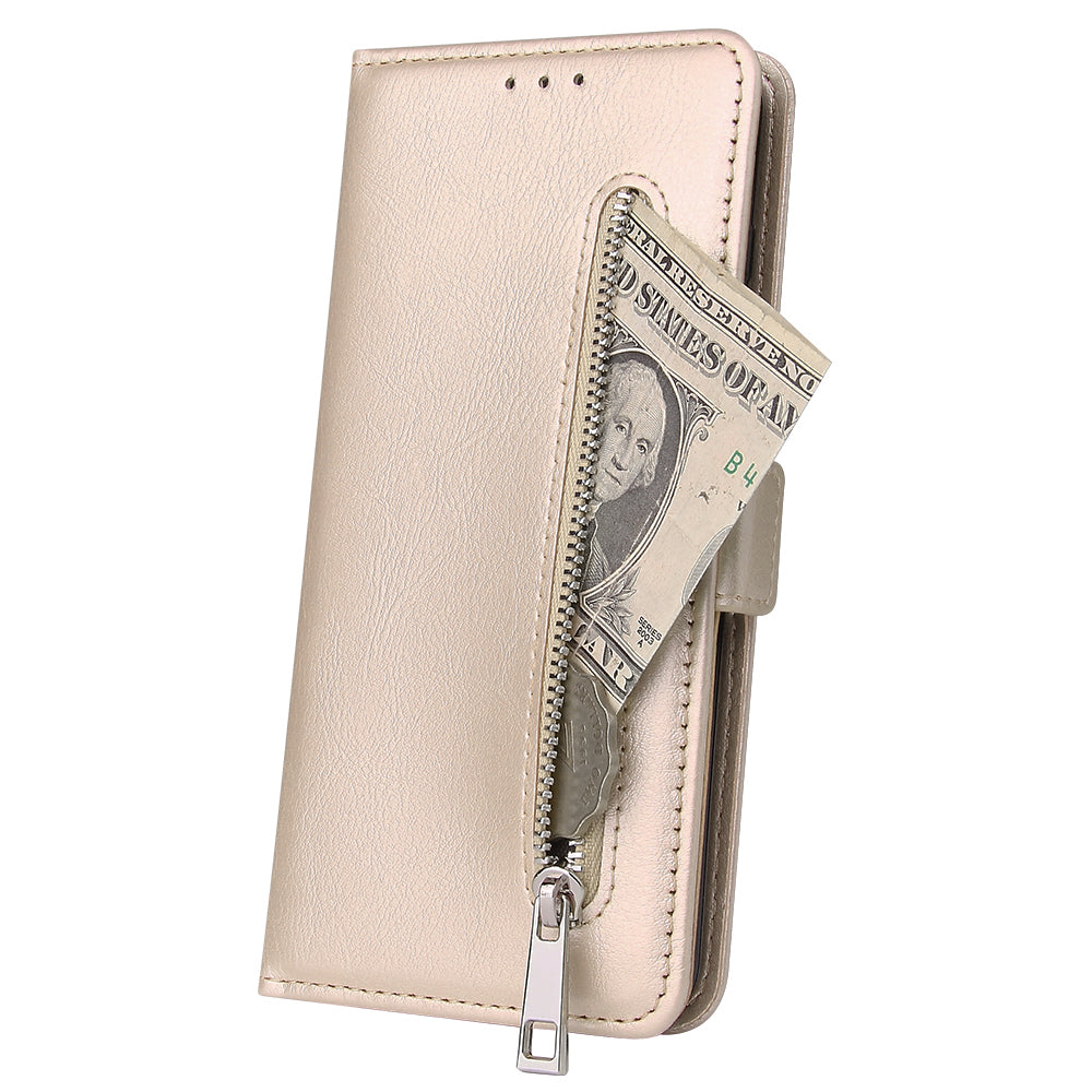 Magnetic Absorbed Zipper Leather Purse Shell for Samsung Galaxy S20 4G/S20 5G - Gold