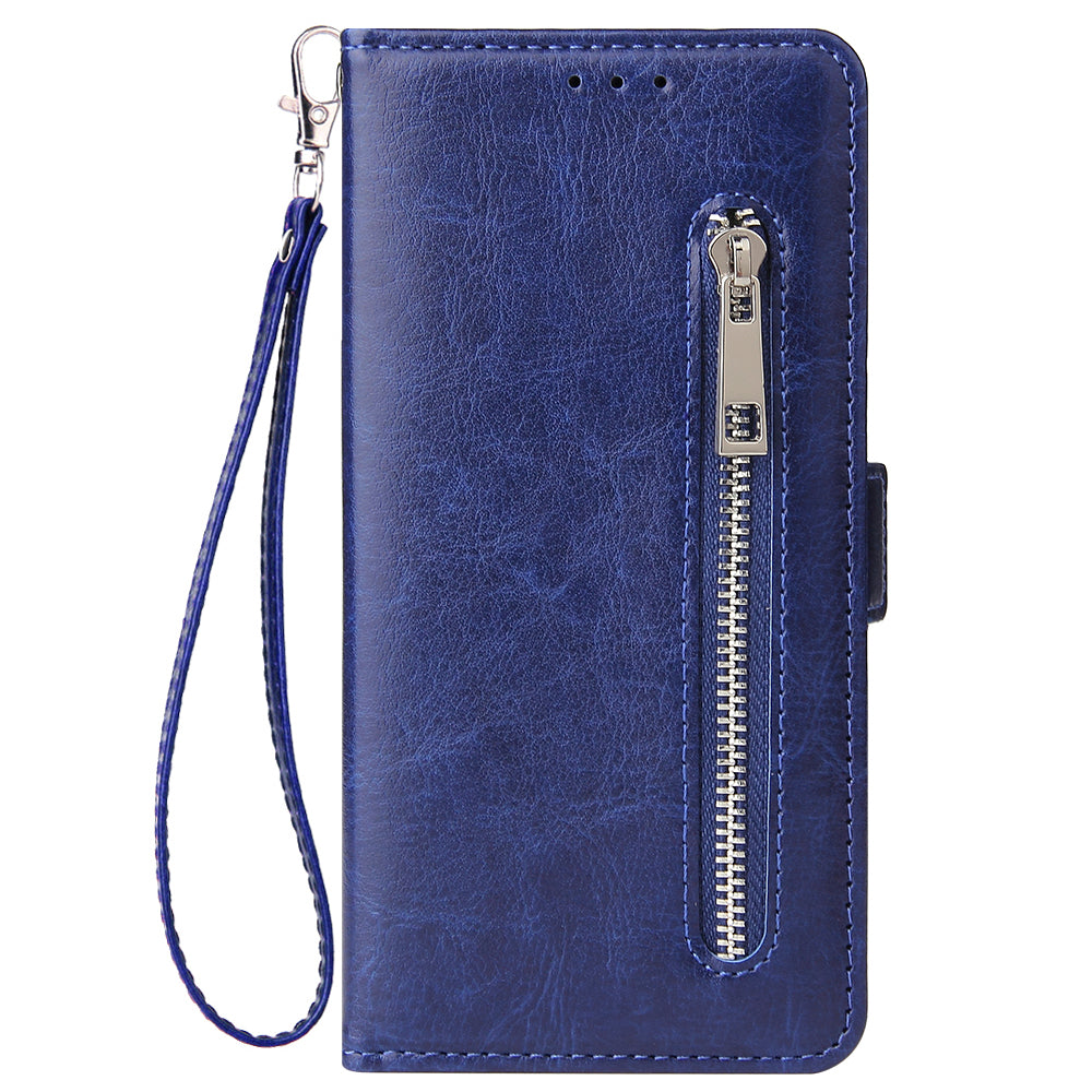 Magnetic Absorbed Zipper Leather Purse Shell for Samsung Galaxy S20 4G/S20 5G - Blue