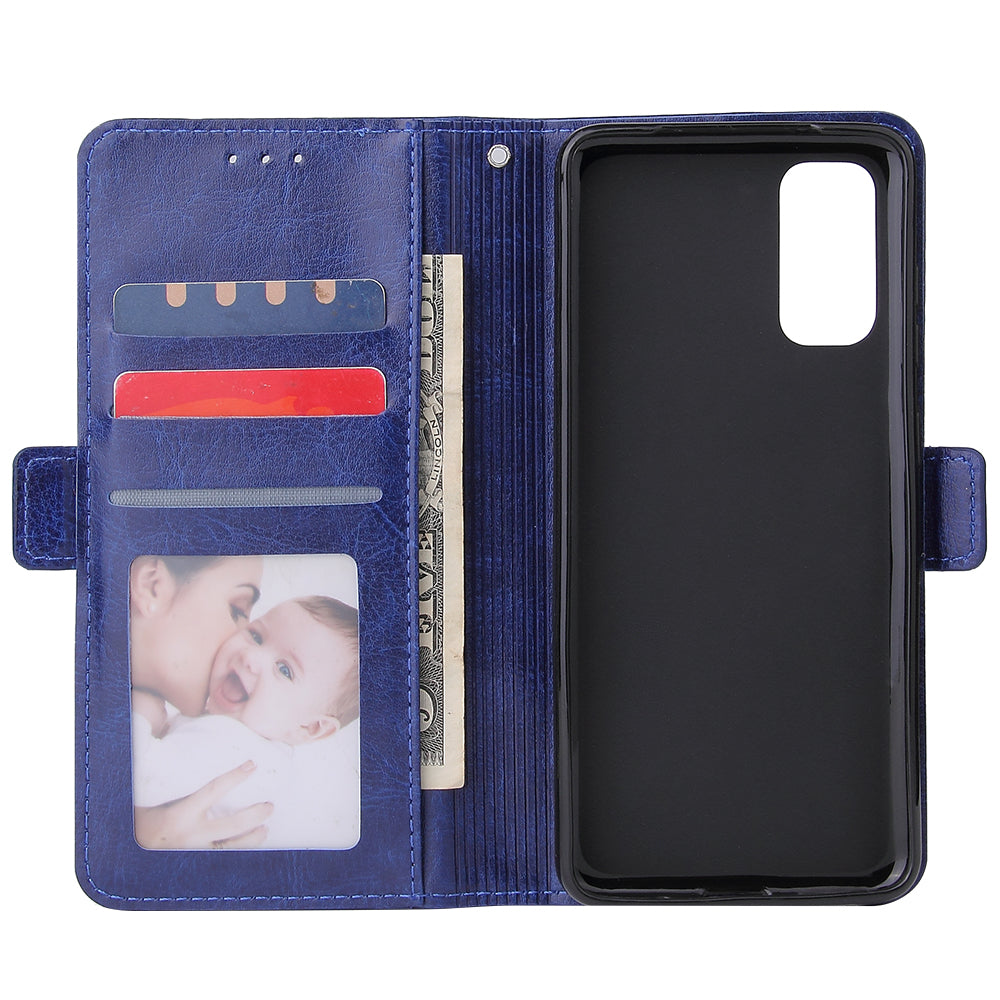 Magnetic Absorbed Zipper Leather Purse Shell for Samsung Galaxy S20 4G/S20 5G - Blue