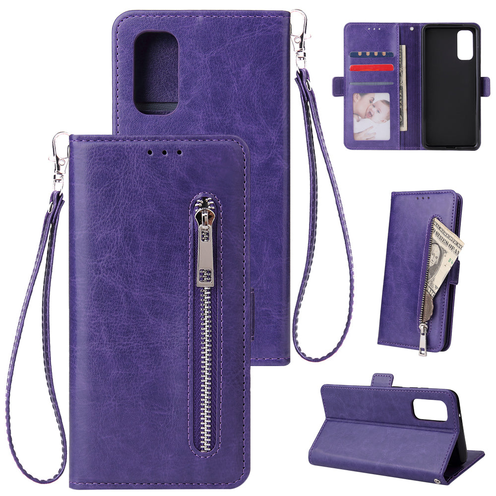 Magnetic Absorbed Zipper Leather Purse Shell for Samsung Galaxy S20 4G/S20 5G - Purple